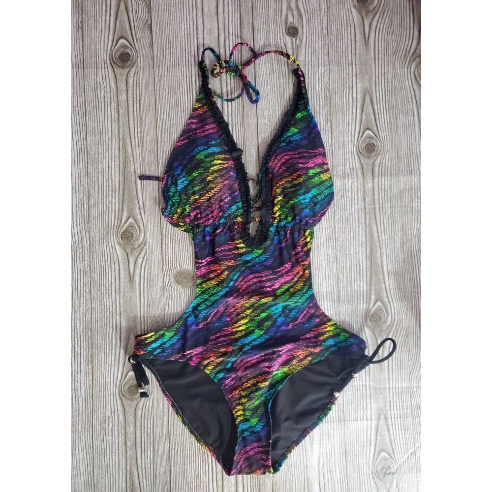 Op Women's Rainbow One Piece Swim Suit Size Large